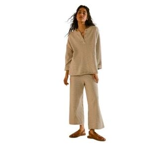 Free People Beige Waffle-Knit Cropped Top & Ankle Pants Set